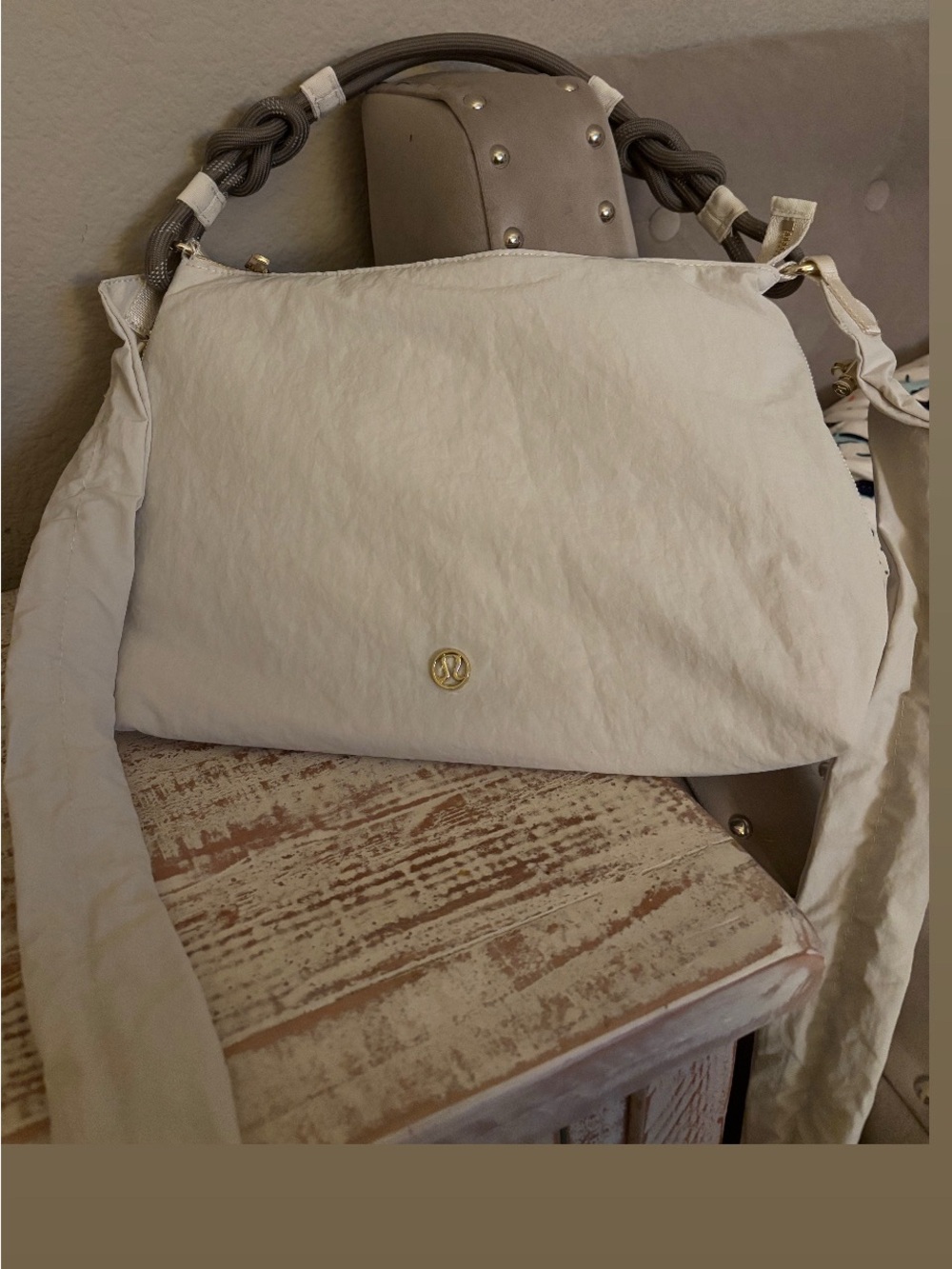 lululemon athletica White Shoulder Bag with Gold Logo